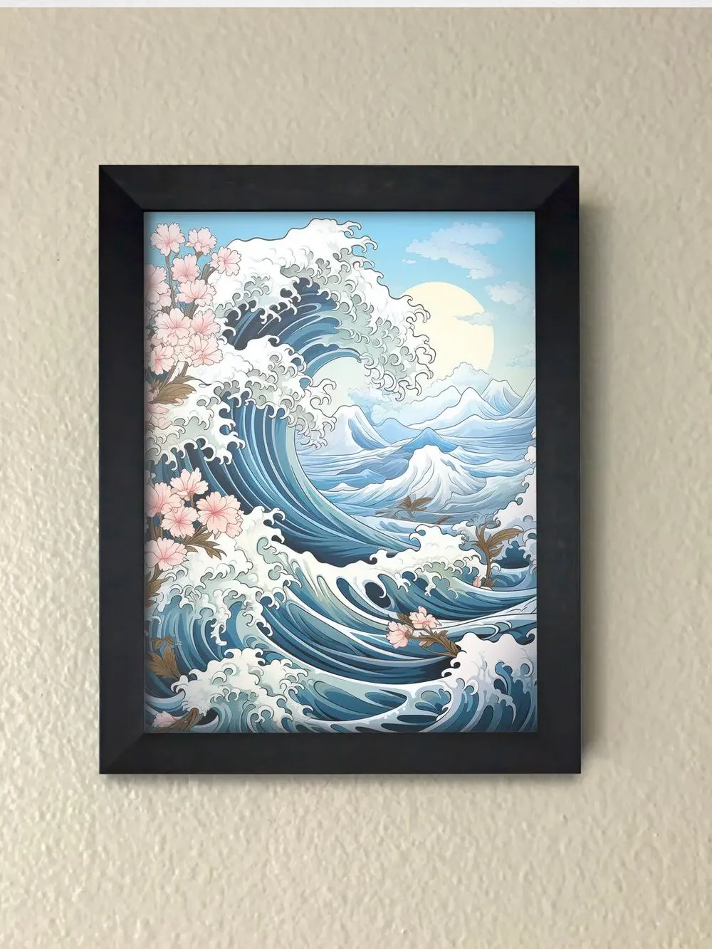Framed Japanese Painted Waves Wall Art Print – Great Wave Aesthetic